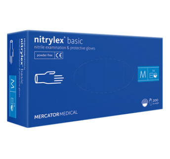 Рукавички нітрилові MERCATOR Nitrylex Basic BLUE неопудрені, розмір M, 200 шт