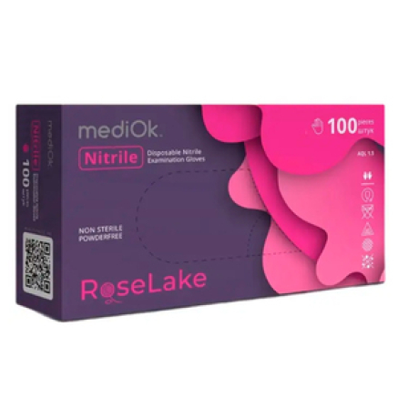 Рукавички нітрилові MediOk Rose Lake рожеві неопудрені, розмір S, 100 шт