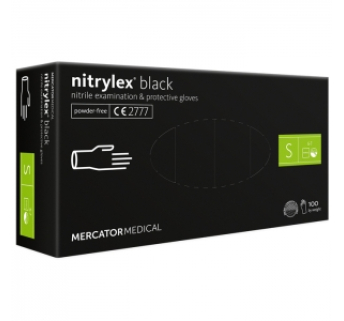 Рукавички нітрилові Mercator Nitrylex BLACK неопудрені, розмір S, 100 шт