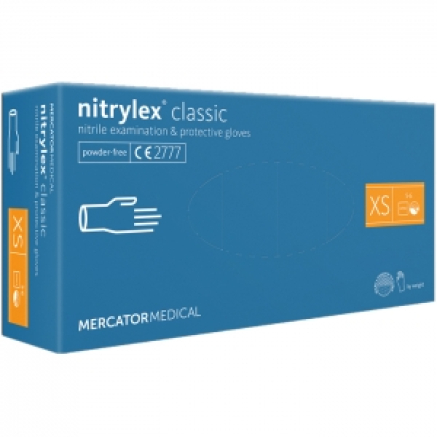 Рукавички нітрилові MERCATOR Nitrylex Classic BLUE неопудрені, розмір XS, 200 шт