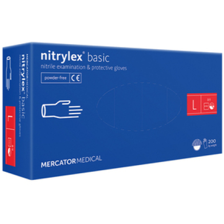 Рукавички нітрилові MERCATOR Nitrylex Basic BLUE неопудрені, розмір L, 200 шт