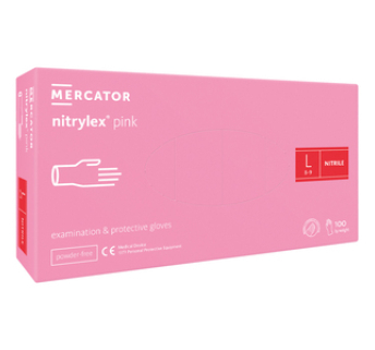 Рукавички нітрилові Mercator Nitrylex PINK неопудрені, розмір L, 100 шт