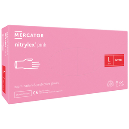 Рукавички нітрилові Mercator Nitrylex PINK неопудрені, розмір L, 100 шт