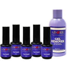 5 гель-лаков ADORE + Gel Remover ADORE (125ml)