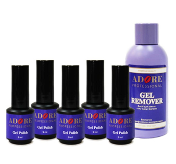 5 гель-лаков ADORE + Gel Remover ADORE (125ml)