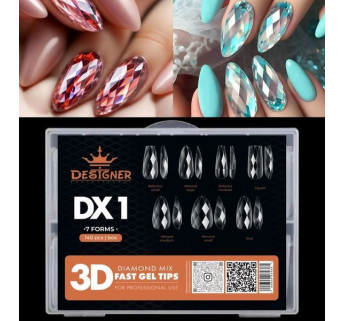 Diamond Mix Fast Gel Tips (DX1 ) - гелевые типсы Designer 7 форм, 168 шт/уп
