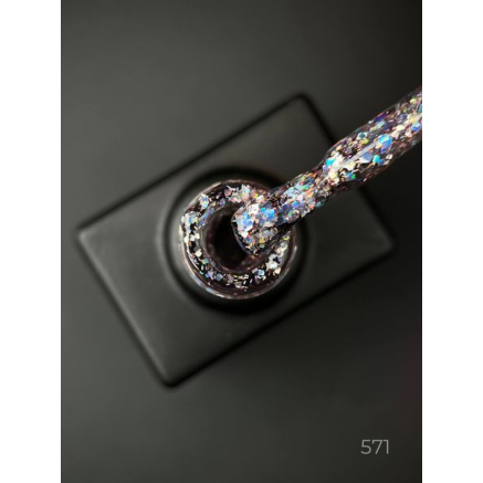 Гель лак Clow Glitter 571 Designer (9мл.) - з пластівцями хамелеон різних розмірів та гліттером
