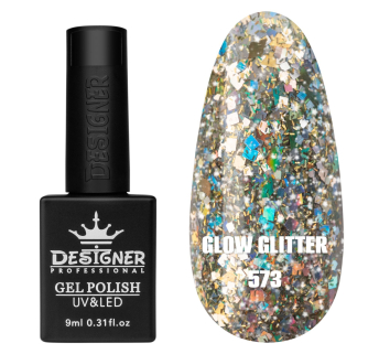 Гель лак Clow Glitter 573 Designer (9мл.) - з пластівцями хамелеон різних розмірів та гліттером