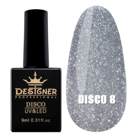 Світловідбивний гель-лак №8 (Темне срібло), 9 мл. - Disco gel polish Designer