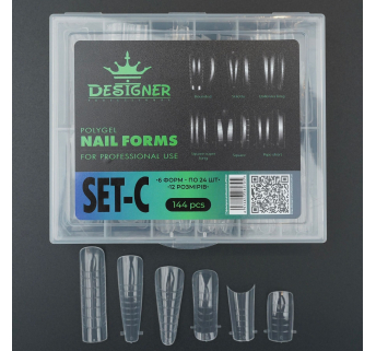 Polygel Nail Forms SET-C, 144 шт. (6 форм) - Верхні форми Designer