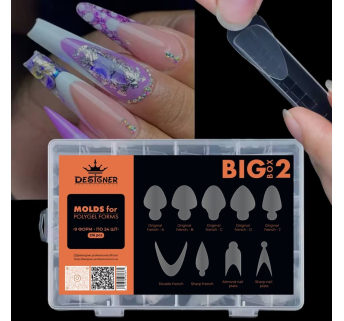 Nail Molds Big Box 2, 216 шт. (9 форм) - Силіконові молди для верхніх форм та французького манікюру Designer