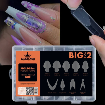 Nail Molds Big Box 2, 216 шт. (9 форм) - Силіконові молди для верхніх форм та французького манікюру Designer