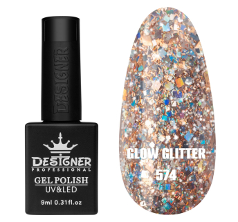 Гель лак Clow Glitter 574 Designer (9мл.) - з пластівцями хамелеон різних розмірів та гліттером