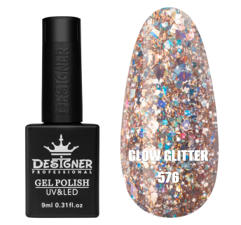 Гель лак Clow Glitter 576 Designer (9мл.) - з пластівцями хамелеон різних розмірів та гліттером