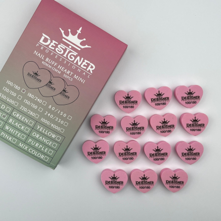 Nail Buff Heart Mini Pink (Рожевий) 100/180 грит - Designer баф у формі сердечка