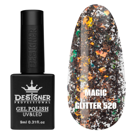 Гель лак Magic glitter 520 Designer (9мл.) - з пластівцями різних розмірів та блискітками хамелеон