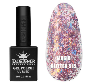 Гель лак Magic glitter 515 Designer (9мл.) - з пластівцями різних розмірів та блискітками хамелеон
