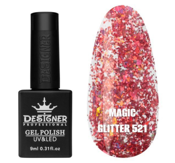 Гель лак Magic glitter 521 Designer (9мл.) - з пластівцями різних розмірів та блискітками хамелеон