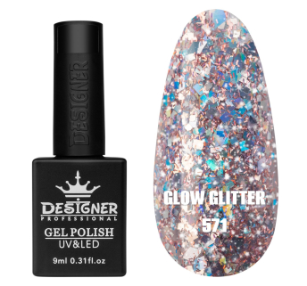 Гель лак Clow Glitter 571 Designer (9мл.) - з пластівцями хамелеон різних розмірів та гліттером