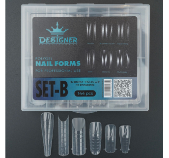 Polygel Nail Forms SET-B, 144 шт. (6 форм) - Верхні форми Designer
