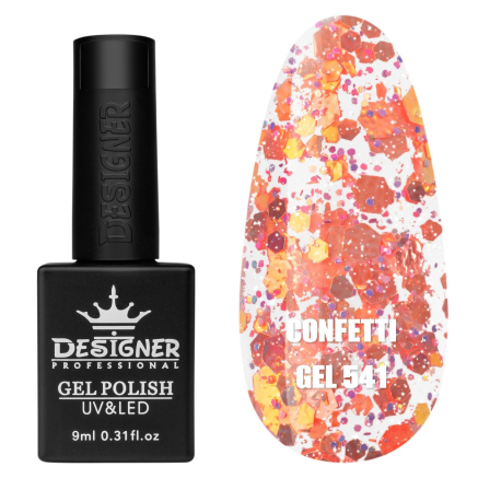 Гель лак Confetti 541 Designer (9мл.) - з конфетті різних розмірів