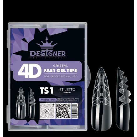 Crystal Fast Gel Tips (Stiletto Medium TS1) - типси гелеві з шипами Designer 120 шт/уп