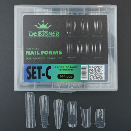 Polygel Nail Forms SET-C, 144 шт. (6 форм) - Верхні форми Designer