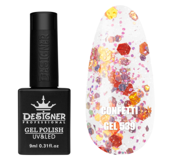 Гель лак Confetti 539 Designer (9мл.) - з конфетті різних розмірів