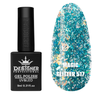 Гель лак Magic glitter 517Designer (9мл.) - з пластівцями різних розмірів та блискітками хамелеон