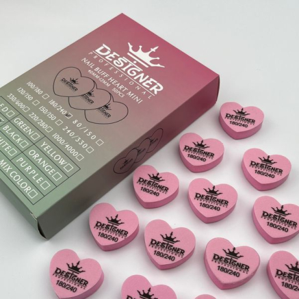 Nail Buff Heart Mini Pink (Рожевий) 180/240 грит - Designer баф у формі сердечка