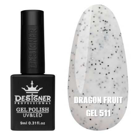 Гель лак Dragon fruit 511 Designer (9мол) - з чорно-білими крапками