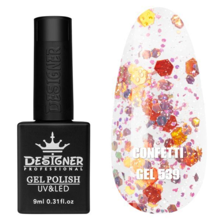 Гель лак Confetti 539 Designer (9мл.) - з конфетті різних розмірів