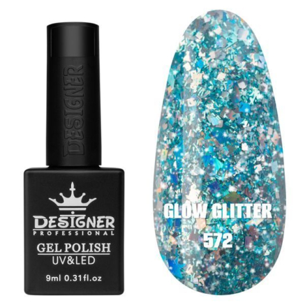 Гель лак Clow Glitter 572 Designer (9мл.) - з пластівцями хамелеон різних розмірів та гліттером