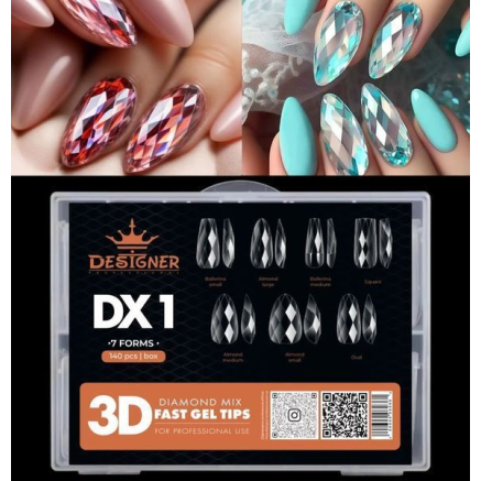 Diamond Mix Fast Gel Tips (DX1) - гелеві тіпси Designer 7 форм, 168 шт/уп