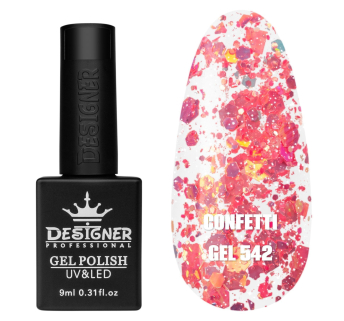 Гель лак Confetti 542 Designer (9мл.) - з конфетті різних розмірів