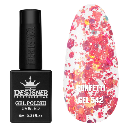 Гель лак Confetti 542 Designer (9мл.) - з конфетті різних розмірів