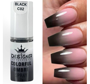 Colorful Ombre Spray, 7 г. Black C02 (Чорний) - спрей пудра Designer для створення омбре на нігтях