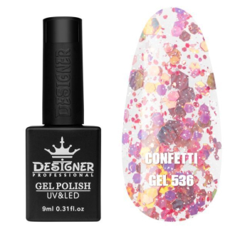 Гель лак Confetti 536 Designer (9мл.) - з конфетті різних розмірів