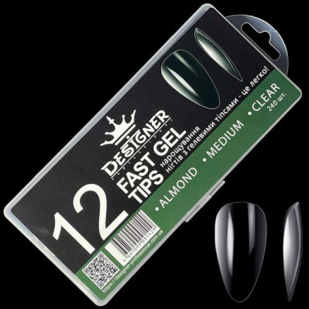 Fast gel tips №12 (Almond, medium size) - Гелеві типси Designer