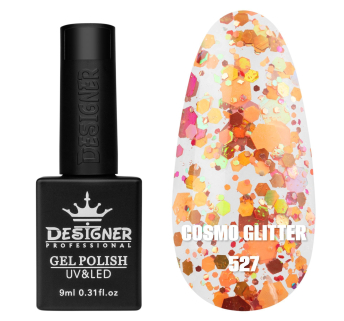 Гель лак Cosmo Glitter 527 Designer (9мл.) - з конфетті різних розмірів
