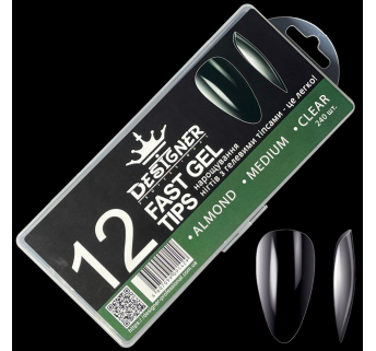 Fast gel tips №12 (Almond, medium size) - Гелевые типсы Designer