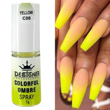 Colorful Ombre Spray, 7 г. Yellow C08 (Жовтий) - спрей пудра Designer для створення омбре на нігтях
