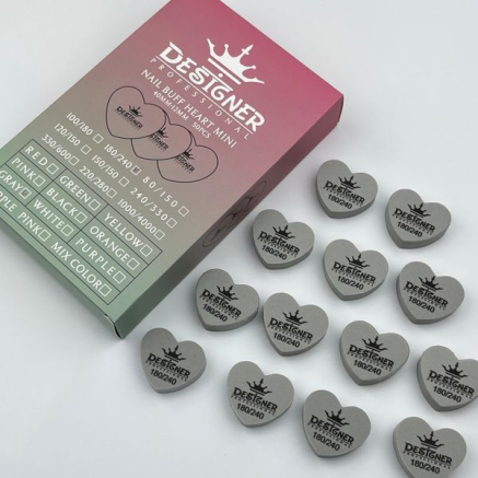 Nail Buff Heart Mini Gray (Сірий) 180/240 грит - Designer баф у формі сердечка