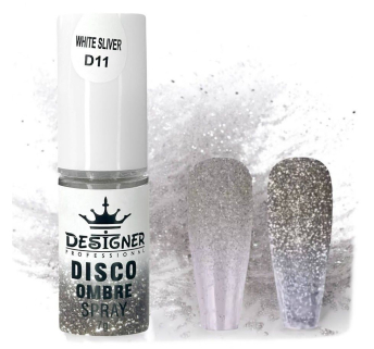 Disco Ombre Spray (7 г.) White Silver D11 - светоотражающая спрей пудра Designer для создания омбре на ногтях
