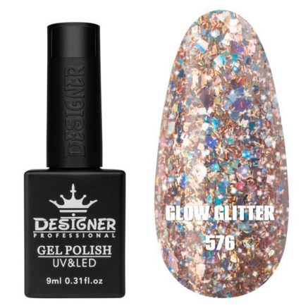 Гель лак Clow Glitter 576 Designer (9мл.) - з пластівцями хамелеон різних розмірів та гліттером