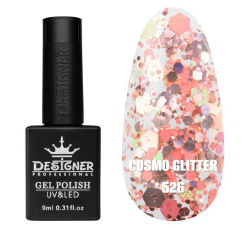 Гель лак Cosmo Glitter 526 Designer (9мл.) - з конфетті різних розмірів