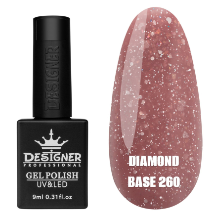 Базове покриття Diamond Base 260 Designer (9 мл.) - с легким світловідбивним ефектом
