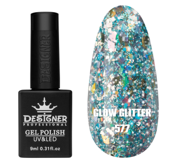 Гель лак Clow Glitter 577 Designer (9мл.) - з пластівцями хамелеон різних розмірів та гліттером