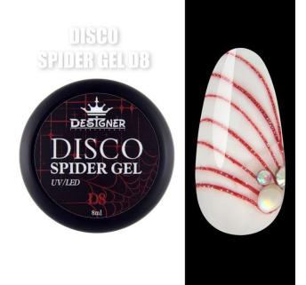 Disco Spider Gel D8 червоний, 8 мл., Designer (Світловідбиваюча павутинка)