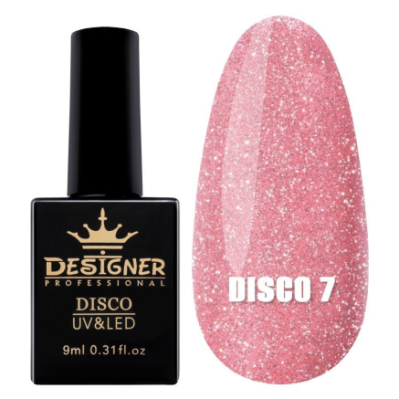 Світловідбивний гель-лак №7 (Рожевий), 9 мл. - Disco gel polish Designer